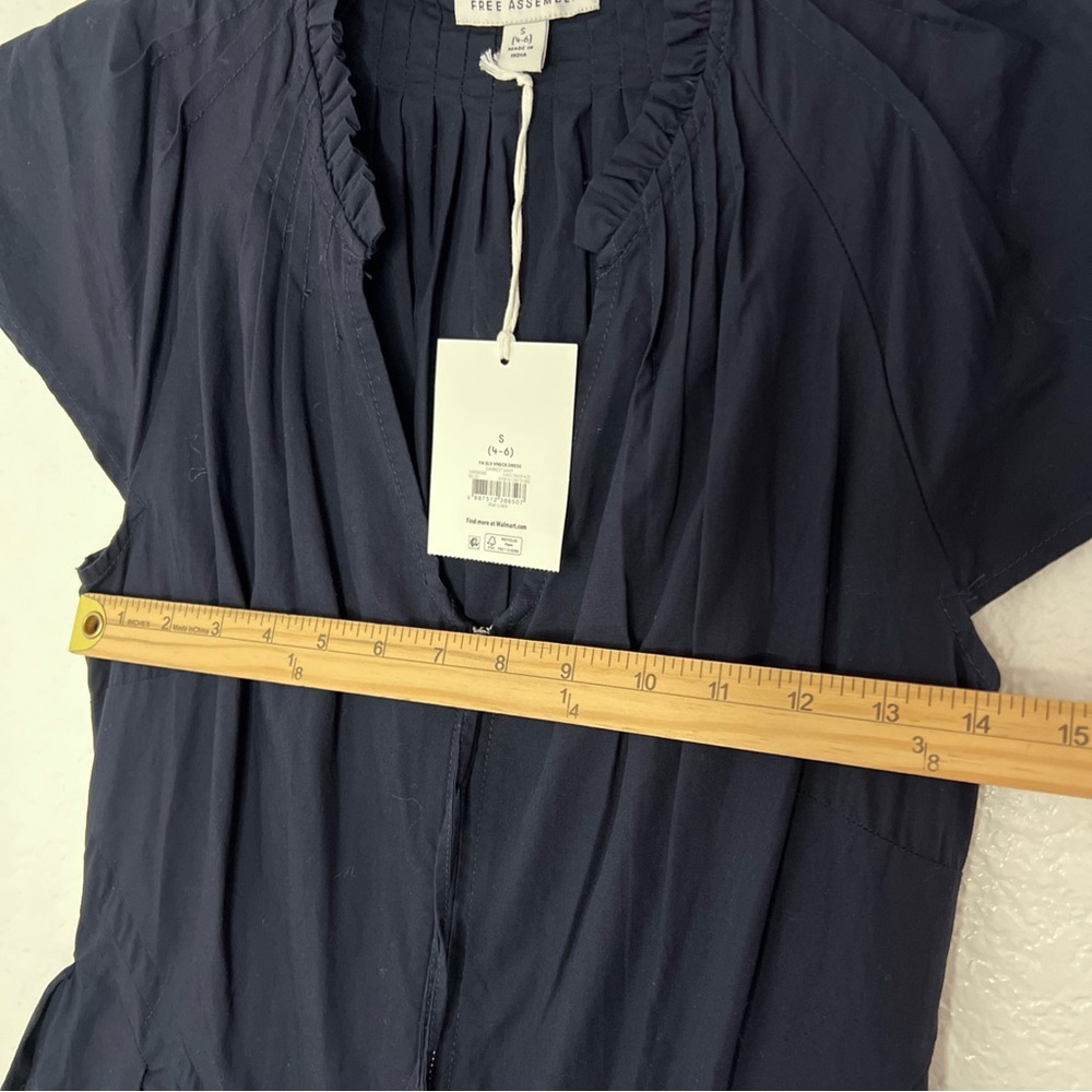 Nwt Free Assembly Women Zip Front Dress Navy Cotton maxi Flutter Sleeves - Picture 4 of 10